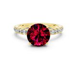 Yellow gold Round Cut Garnet Pave Band Solitaire Ring with Four-Prong Setting_24