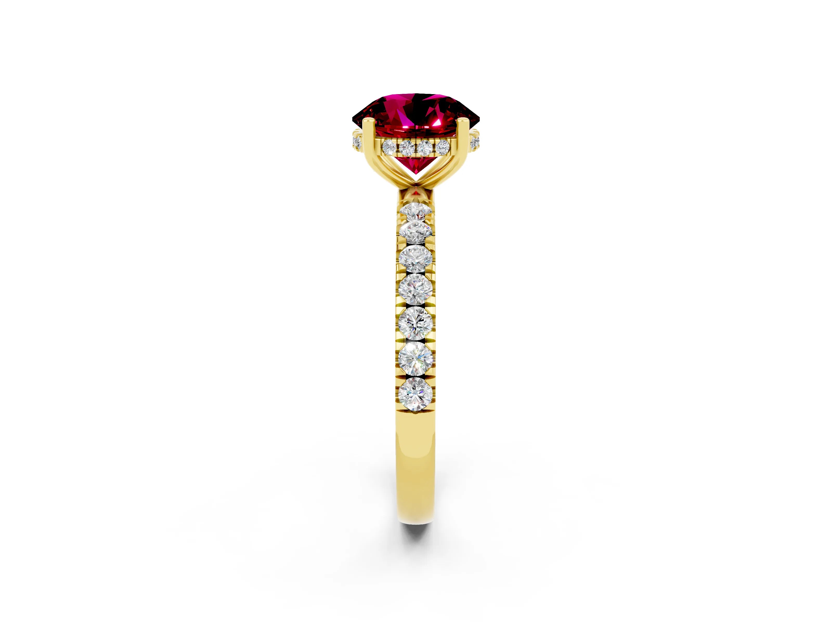 Yellow gold Round Cut Garnet Pave Band Solitaire Ring with Four-Prong Setting_26