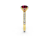 Yellow gold Round Cut Garnet Pave Band Solitaire Ring with Four-Prong Setting_26