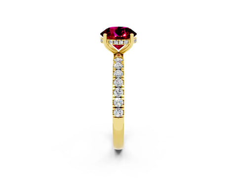 Yellow gold Round Cut Garnet Pave Band Solitaire Ring with Four-Prong Setting_26