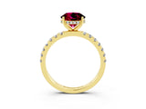Yellow gold Round Cut Garnet Pave Band Solitaire Ring with Four-Prong Setting_27