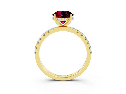 Yellow gold Round Cut Garnet Pave Band Solitaire Ring with Four-Prong Setting_27