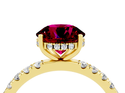 Yellow gold Round Cut Garnet Pave Band Solitaire Ring with Four-Prong Setting_28
