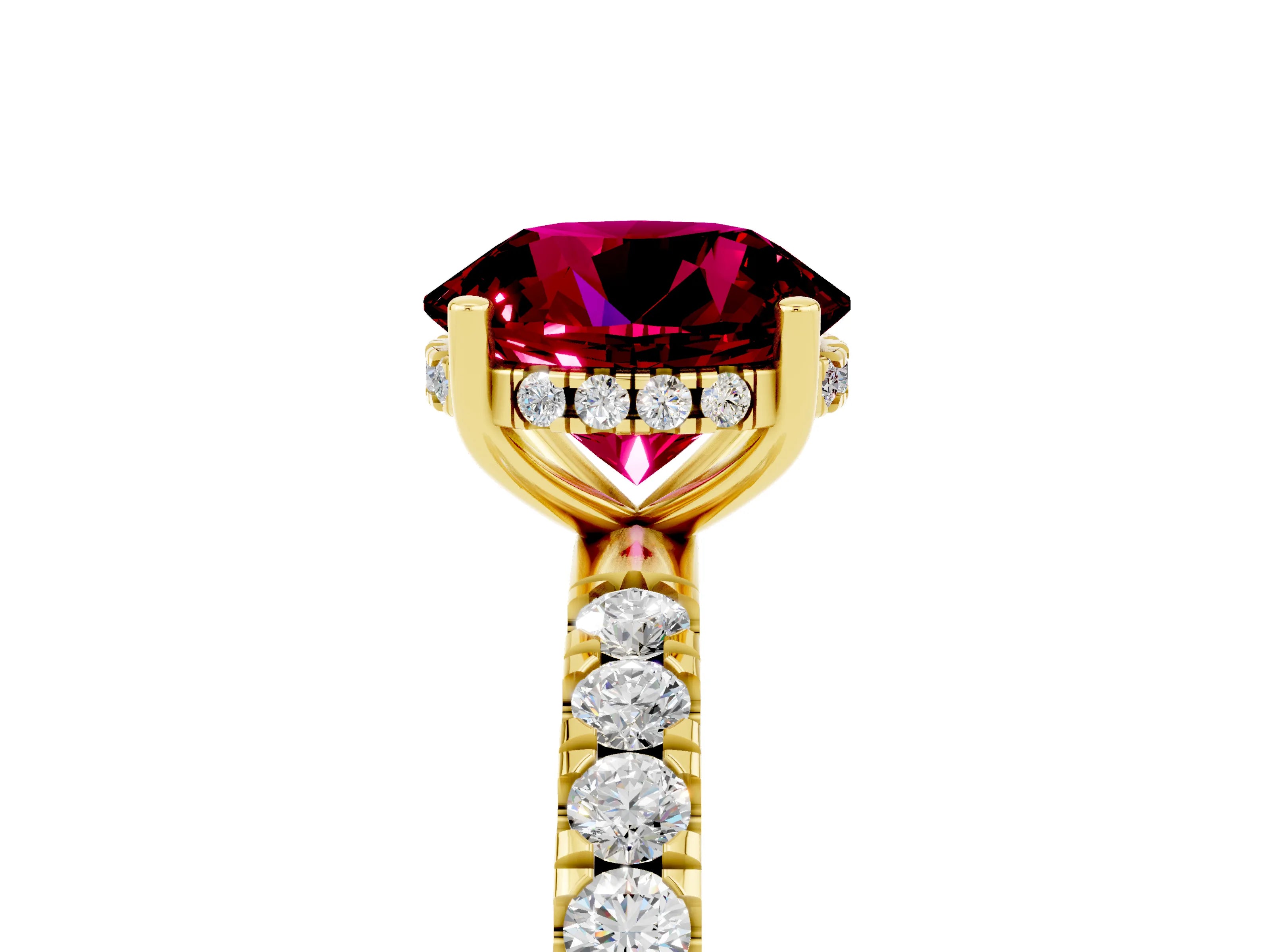 Yellow gold Round Cut Garnet Pave Band Solitaire Ring with Four-Prong Setting_29