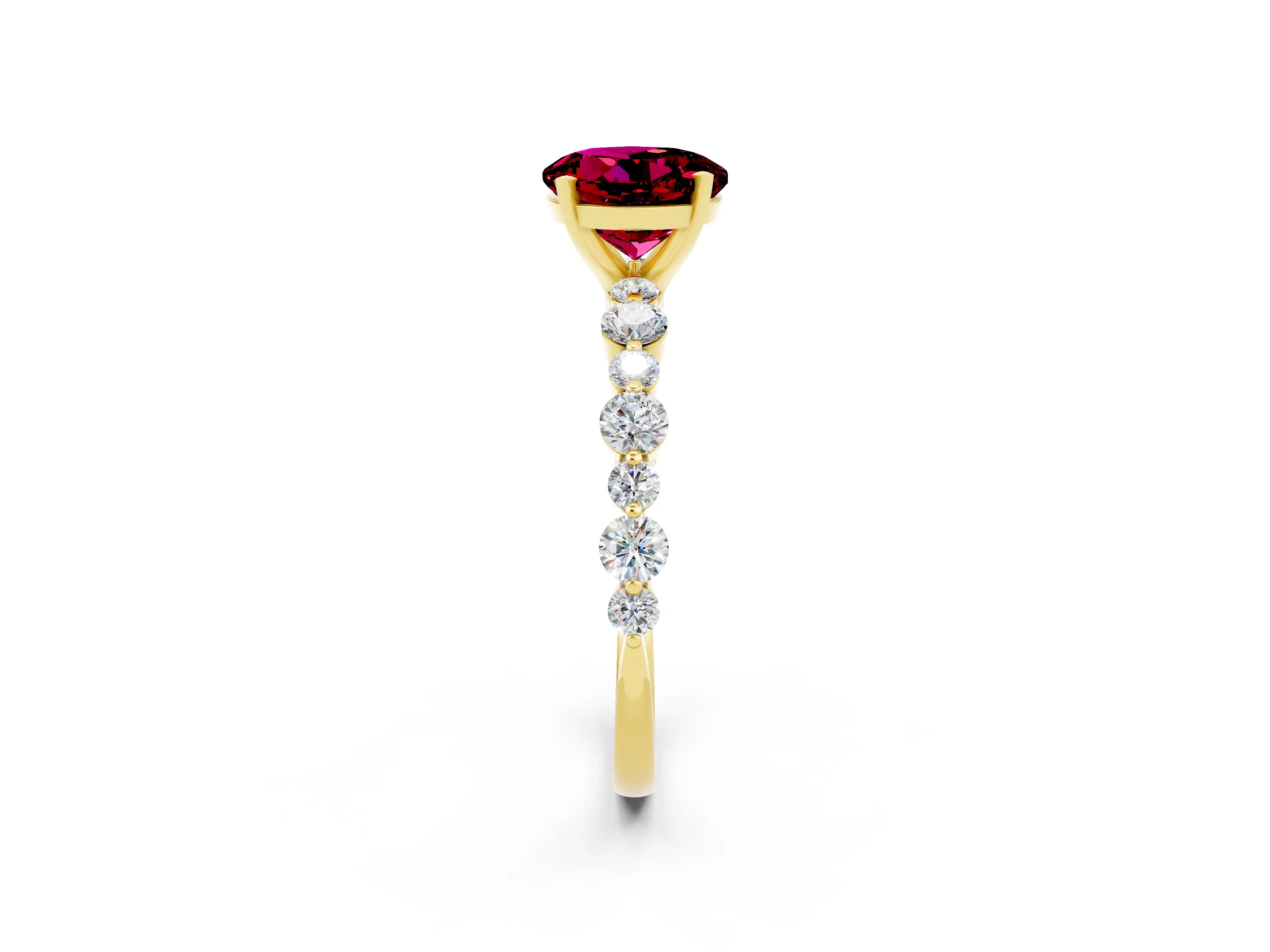Yellow gold Round Cut Garnet Prong Set Engagement Ring with Pavé Band_2