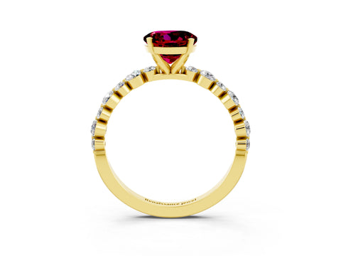 Yellow gold Round Cut Garnet Prong Set Engagement Ring with Pavé Band_3