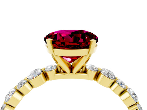 Yellow gold Round Cut Garnet Prong Set Engagement Ring with Pavé Band_4