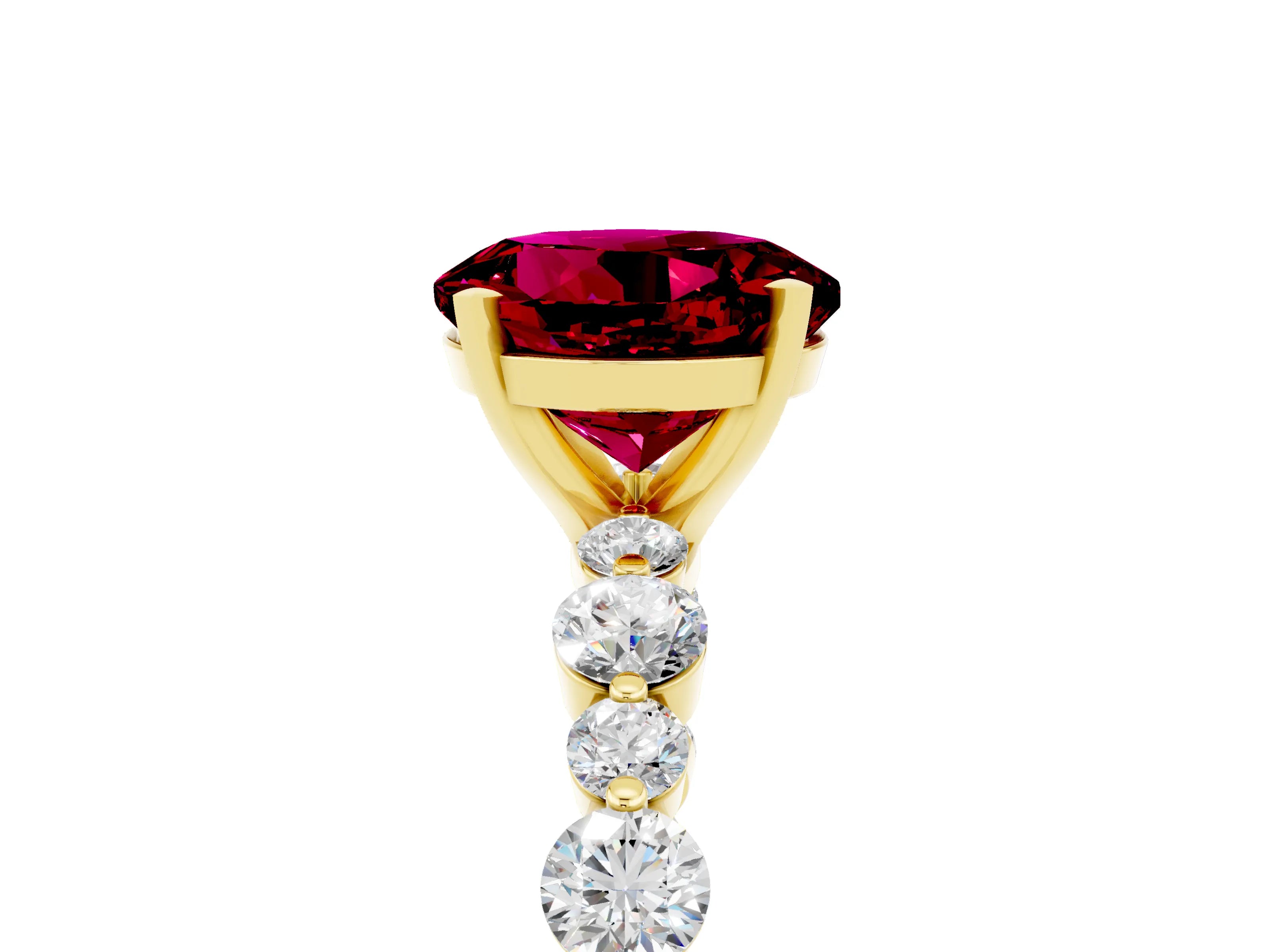 Yellow gold Round Cut Garnet Prong Set Engagement Ring with Pavé Band_5