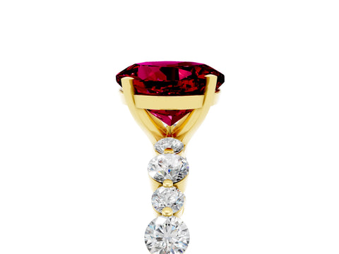Yellow gold Round Cut Garnet Prong Set Engagement Ring with Pavé Band_5