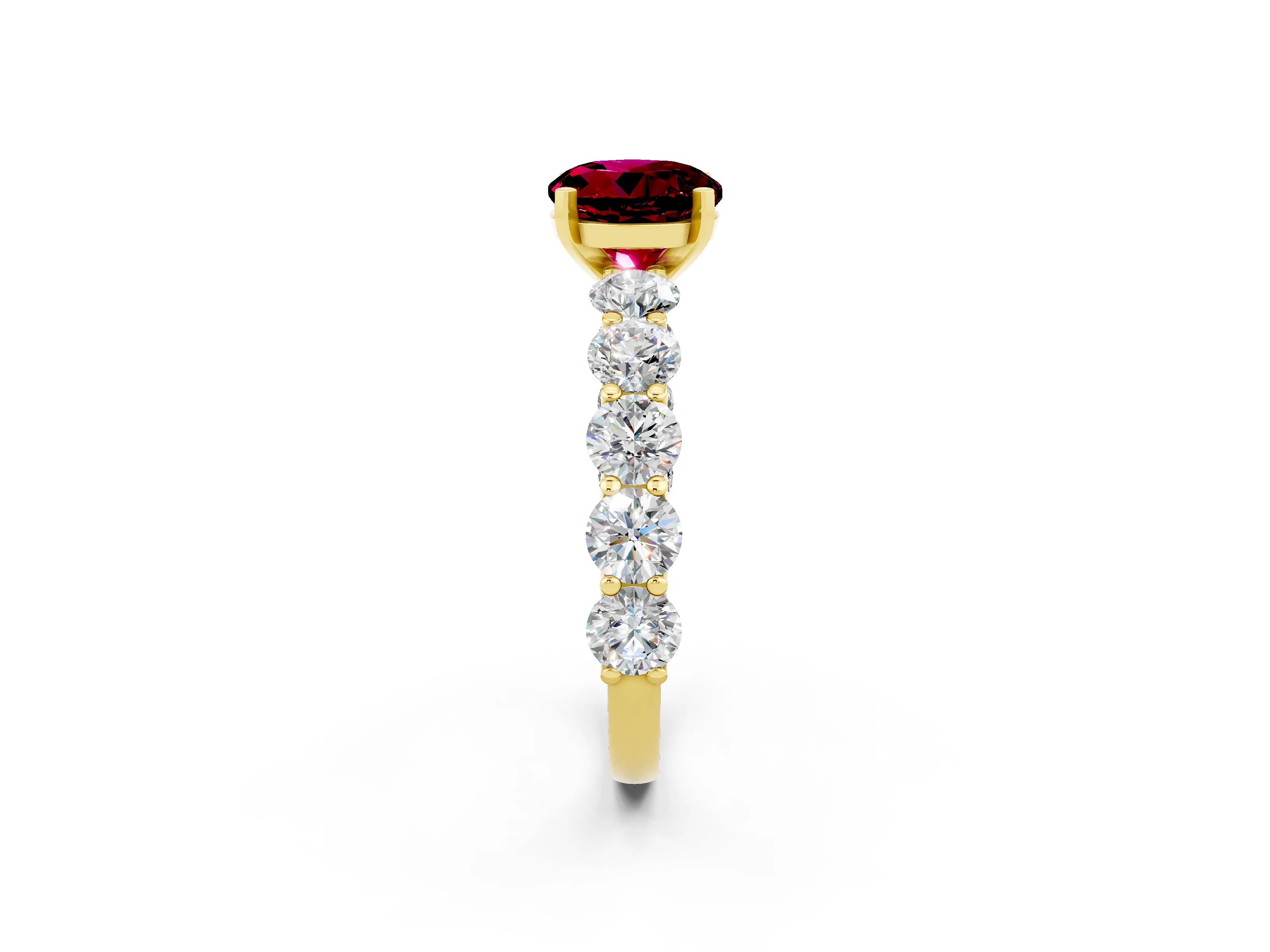 Yellow gold Round Cut Garnet Prong Setting with Side Stones on a Pave Band_2