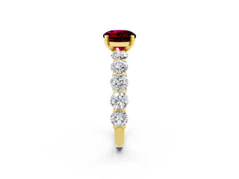 Yellow gold Round Cut Garnet Prong Setting with Side Stones on a Pave Band_2