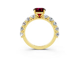 Yellow gold Round Cut Garnet Prong Setting with Side Stones on a Pave Band_3