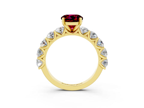 Yellow gold Round Cut Garnet Prong Setting with Side Stones on a Pave Band_3