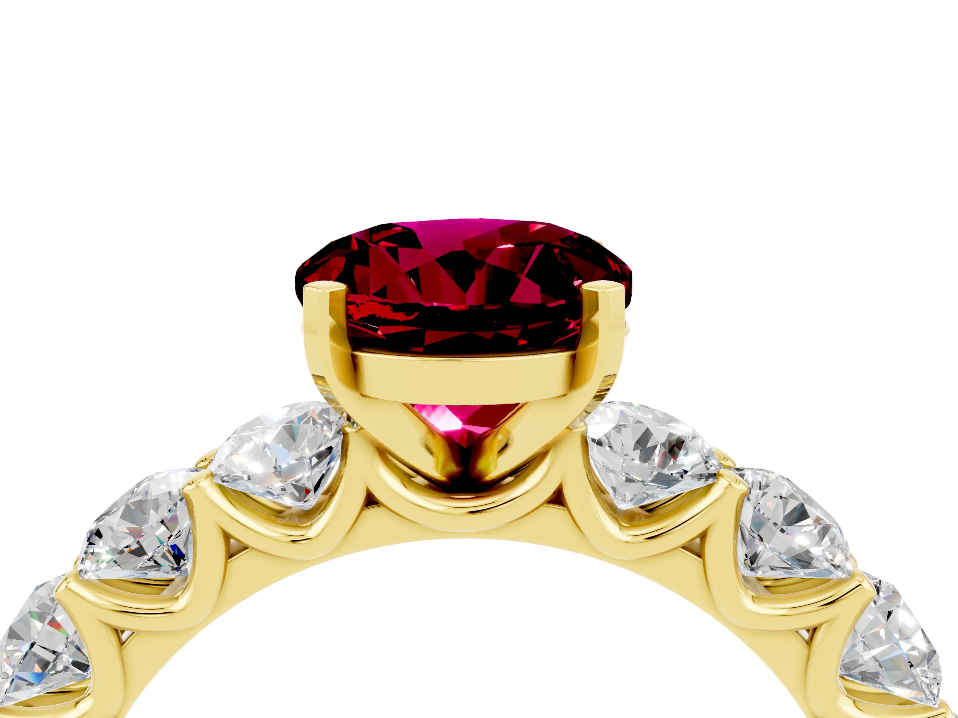 Yellow gold Round Cut Garnet Prong Setting with Side Stones on a Pave Band_4