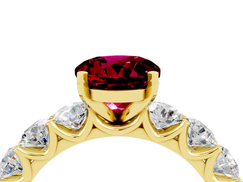 Yellow gold Round Cut Garnet Prong Setting with Side Stones on a Pave Band_4