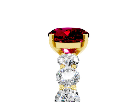 Yellow gold Round Cut Garnet Prong Setting with Side Stones on a Pave Band_5