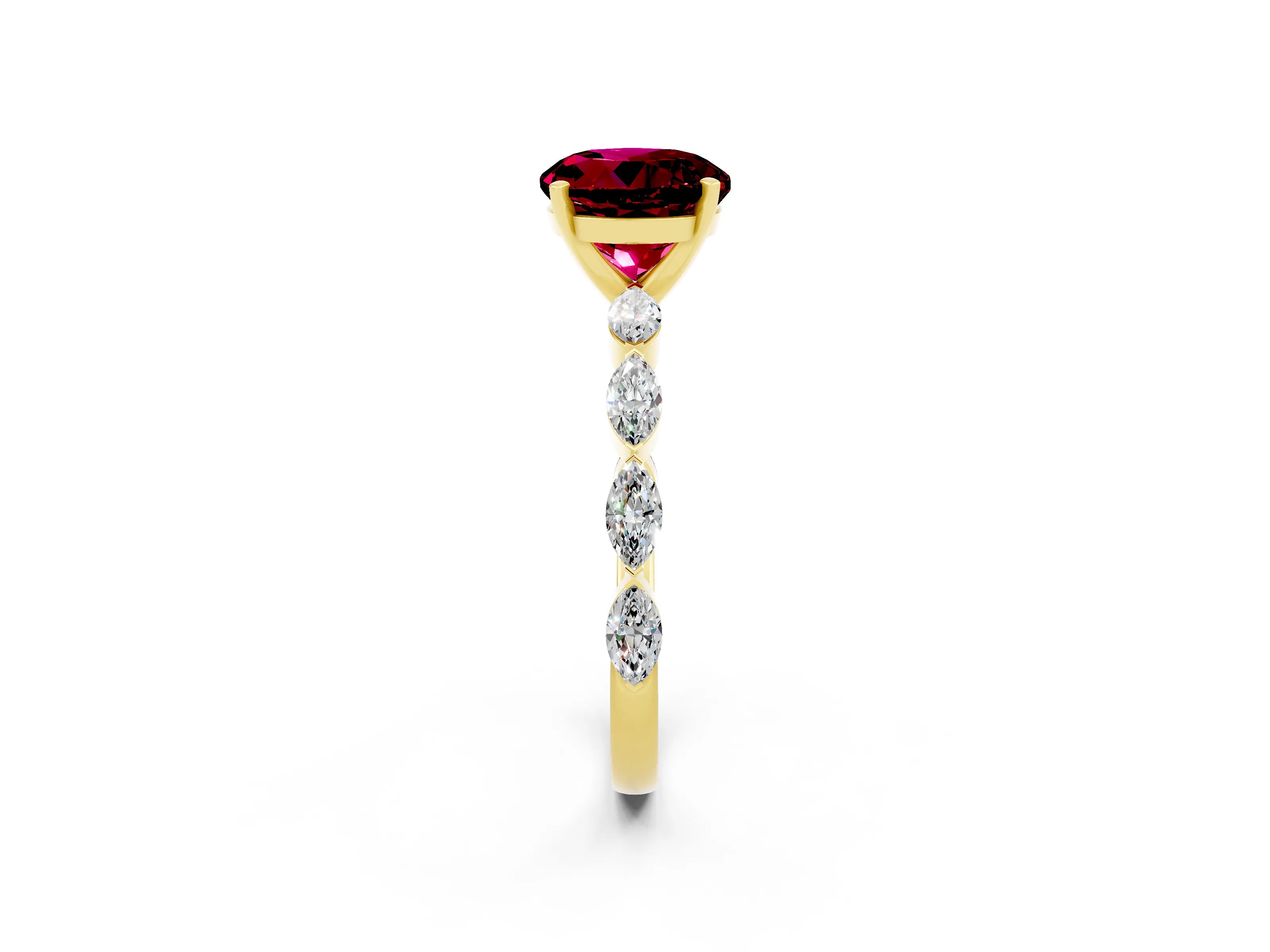 Yellow gold Round Cut Garnet Ring with Marquise Side Stones and Prong Setting_2