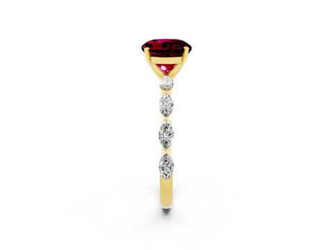 Yellow gold Round Cut Garnet Ring with Marquise Side Stones and Prong Setting_2