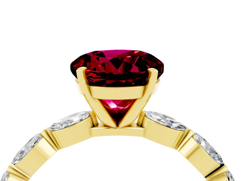 Yellow gold Round Cut Garnet Ring with Marquise Side Stones and Prong Setting_4
