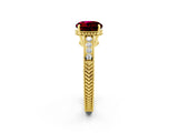 Yellow gold Round Cut Garnet Ring with Milgrain Pavé Band and Four-Prong Setting_14