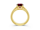 Yellow gold Round Cut Garnet Ring with Milgrain Pavé Band and Four-Prong Setting_15