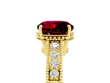 Yellow gold Round Cut Garnet Ring with Milgrain Pavé Band and Four-Prong Setting_17