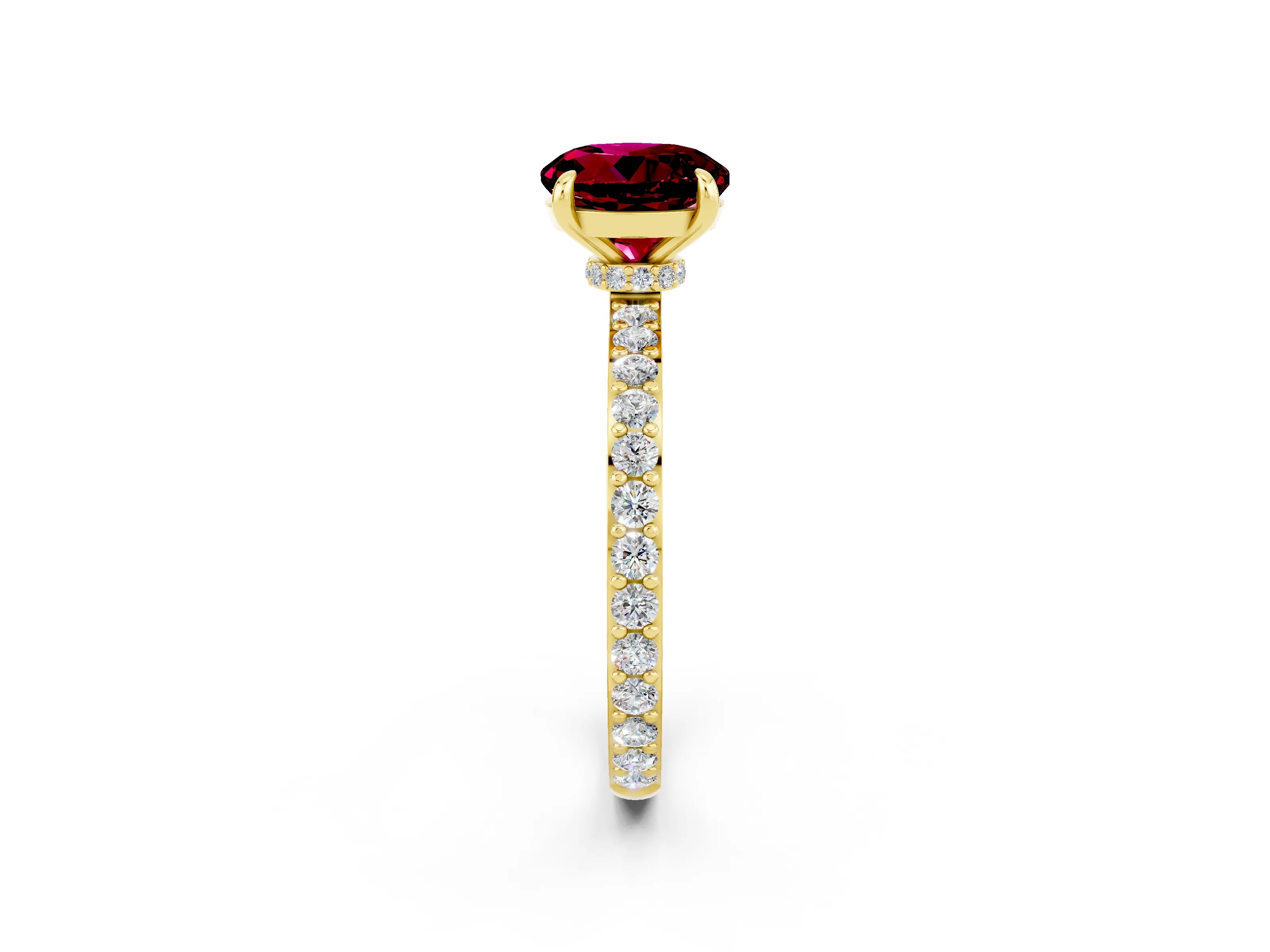 Yellow gold Round Cut Garnet Ring with Pavé Band and Four-Prong Setting_2