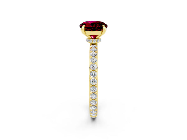 Yellow gold Round Cut Garnet Pavé Engagement Ring with Round  Accents and Prong Setting