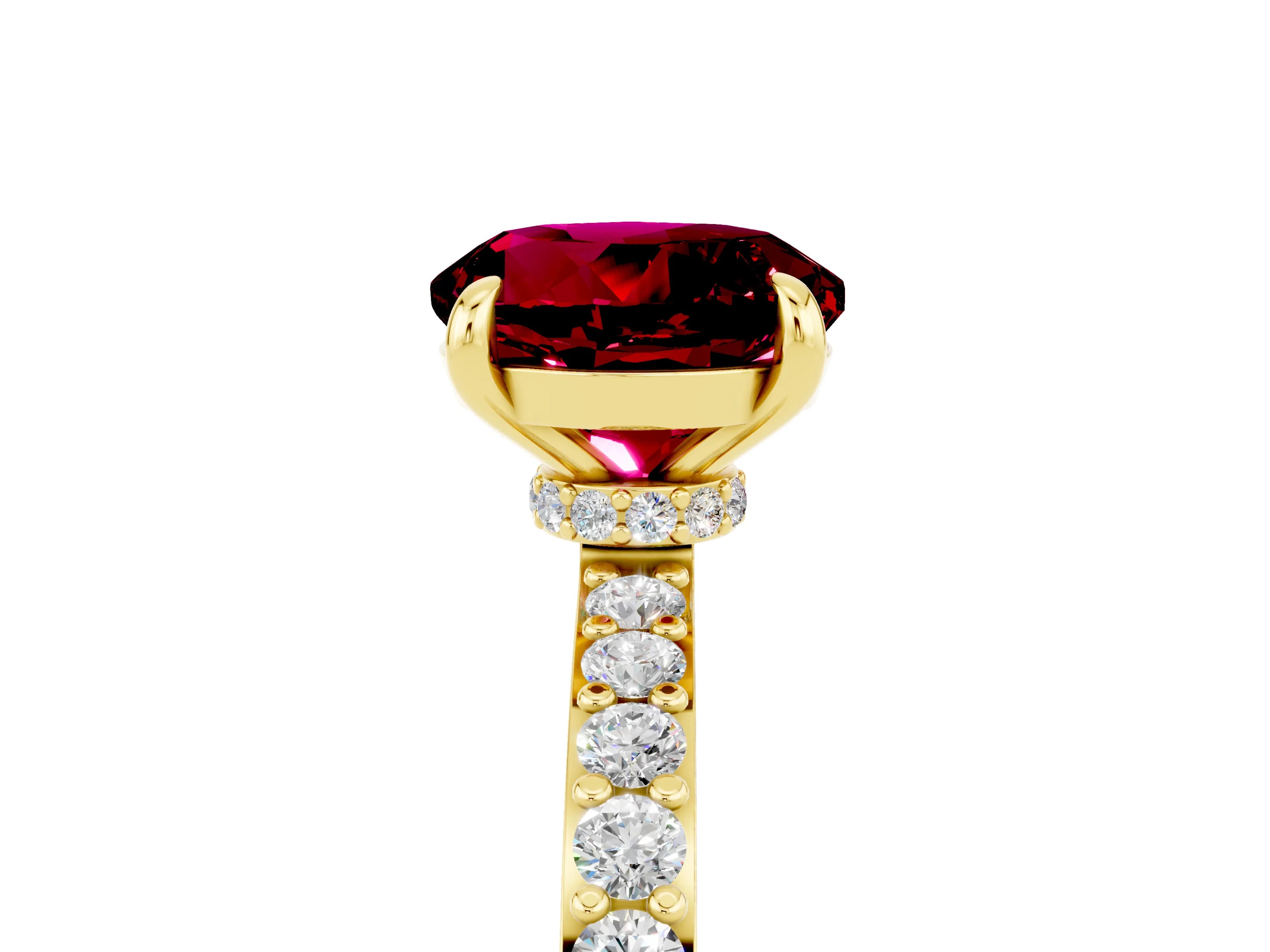 Yellow gold Round Cut Garnet Ring with Pavé Band and Four-Prong Setting_5