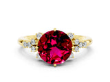 Yellow gold Round Cut Garnet Ring with Side Stones and Four-Prong Setting_36