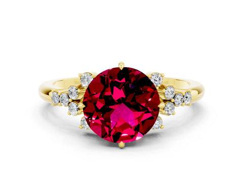 Yellow gold Round Cut Garnet Ring with Side Stones and Four-Prong Setting_36