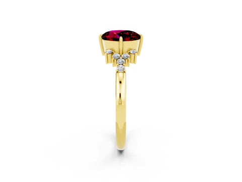 Yellow gold Round Cut Garnet Ring with Side Stones and Four-Prong Setting_38