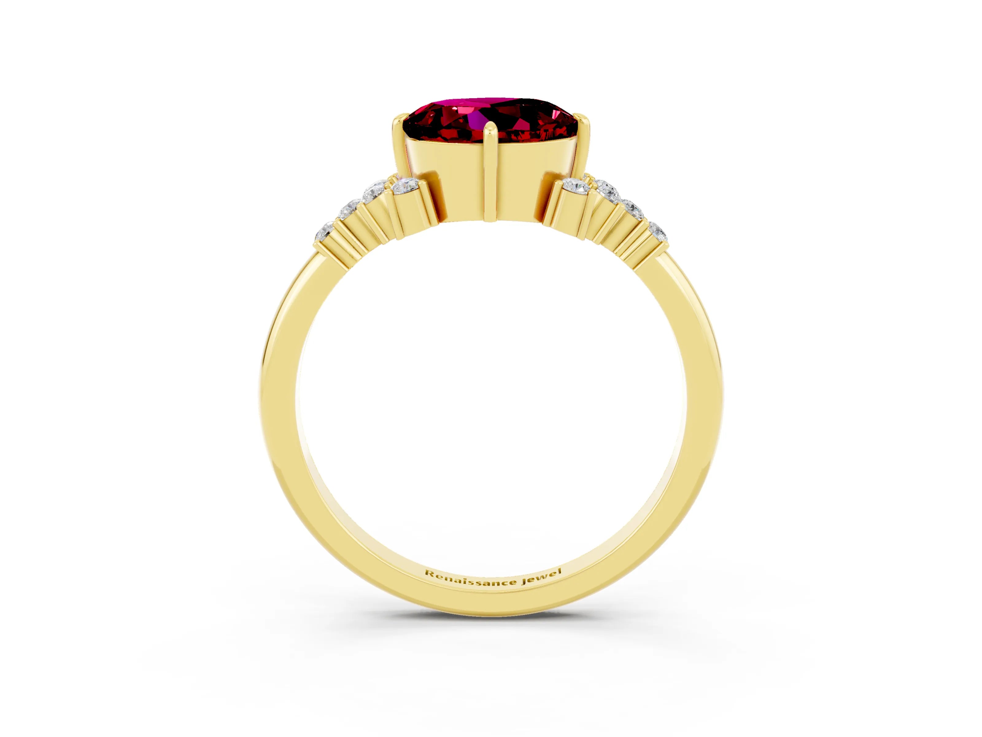 Yellow gold Round Cut Garnet Ring with Side Stones and Four-Prong Setting_39