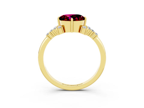 Yellow gold Round Cut Garnet Ring with Side Stones and Four-Prong Setting_39