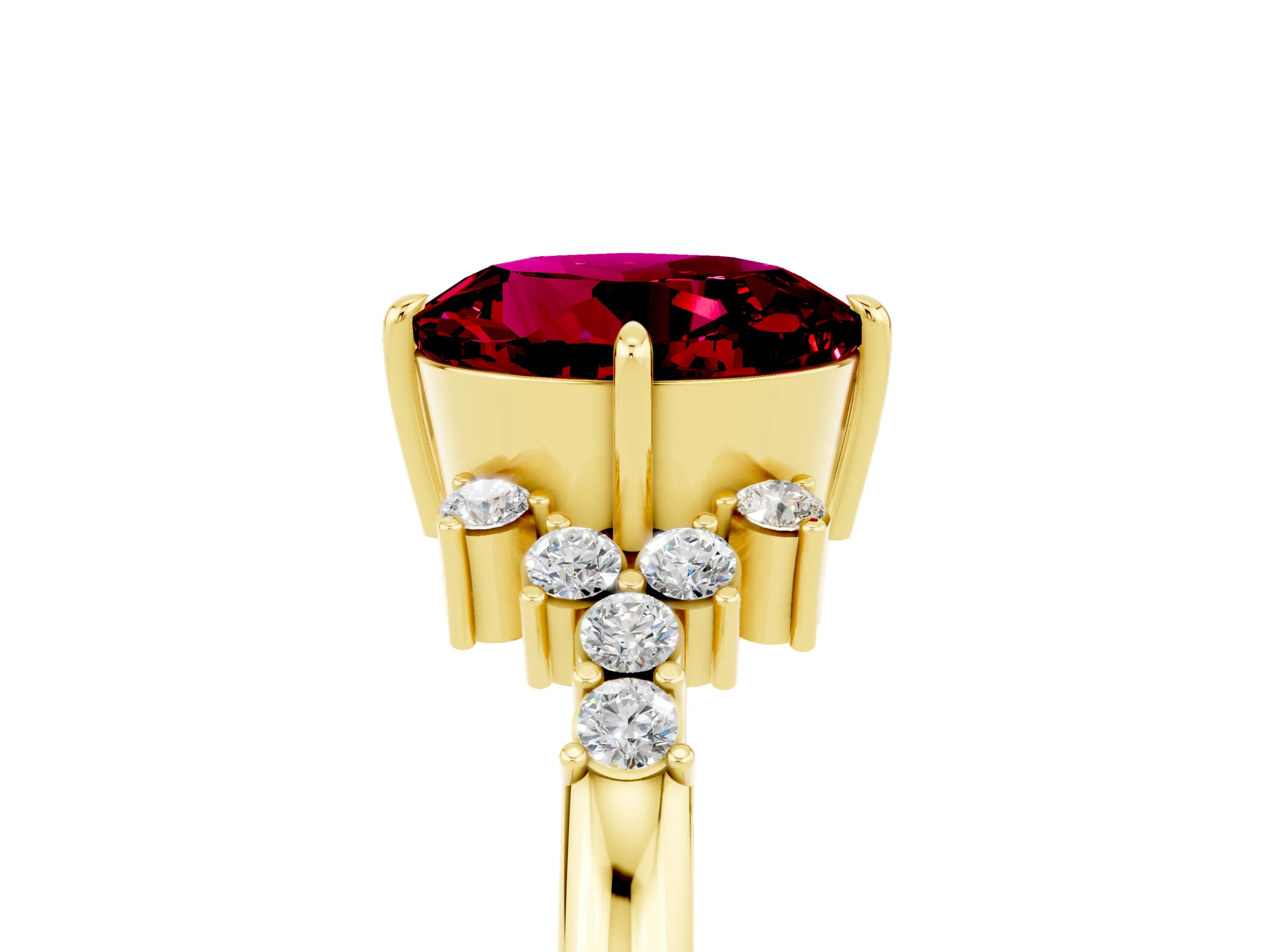 Yellow gold Round Cut Garnet Ring with Side Stones and Four-Prong Setting_41
