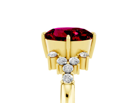 Yellow gold Round Cut Garnet Ring with Side Stones and Four-Prong Setting_41