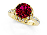 Yellow gold Round Cut Garnet Scalloped Halo Engagement Ring with Round Shared Prong Band_25
