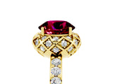 Yellow gold Round Cut Garnet Scalloped Halo Engagement Ring with Round Shared Prong Band_29