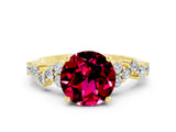 Yellow gold Round Cut Garnet Scattered Round Accent Ring with Prong Setting_12