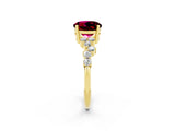 Yellow gold Round Cut Garnet Scattered Round Accent Ring with Prong Setting_14