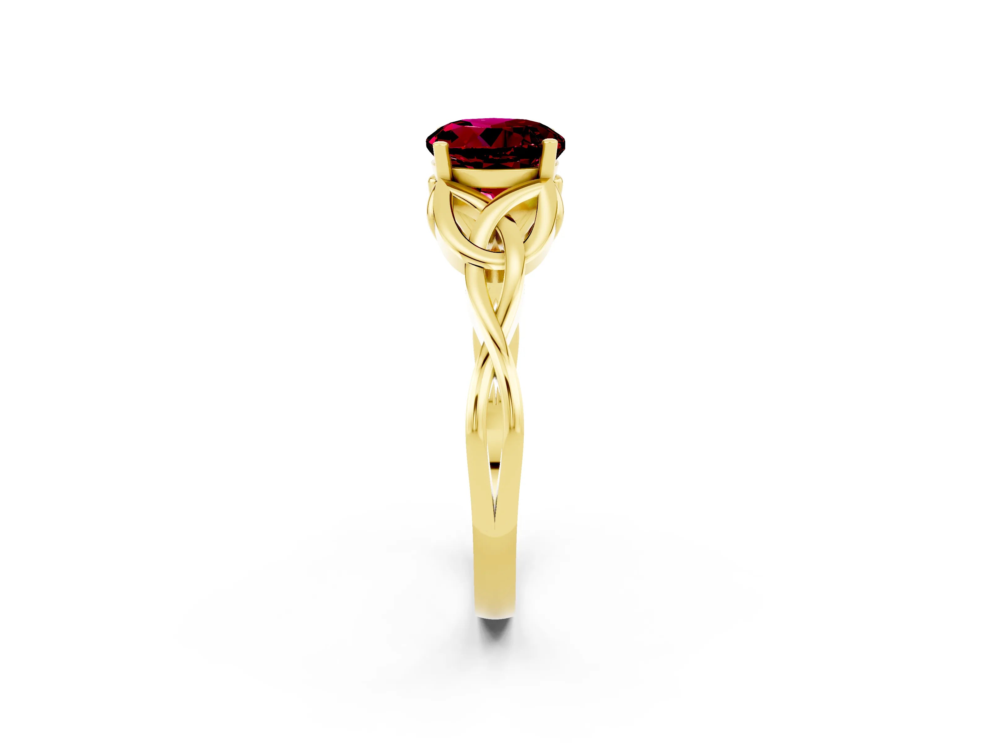 Yellow gold Round Cut Garnet Solitaire Celtic Knot Ring with Four-Prong Setting_14