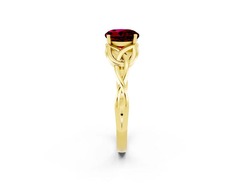 Yellow gold Round Cut Garnet Solitaire Celtic Knot Ring with Four-Prong Setting_14