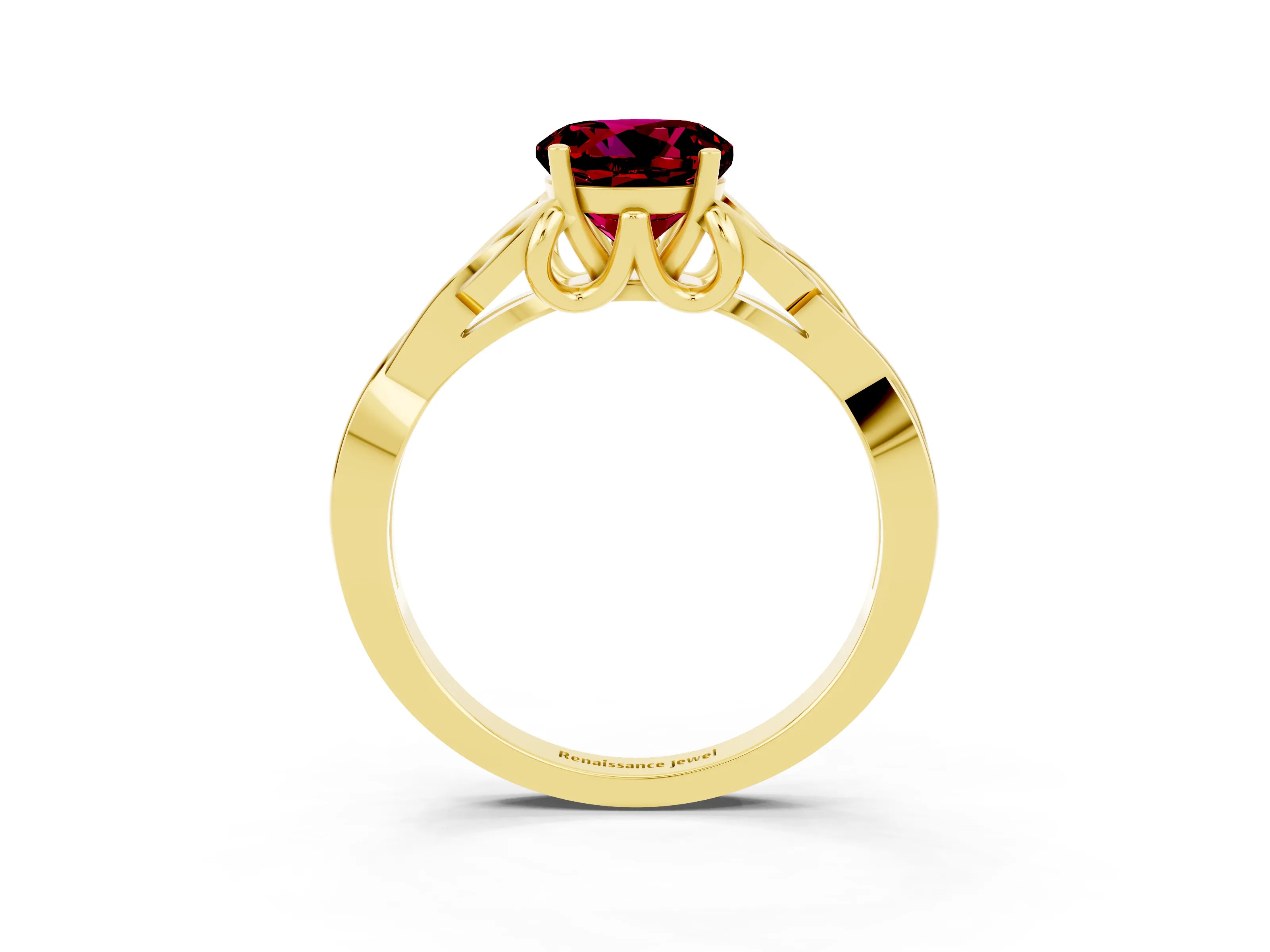 Yellow gold Round Cut Garnet Solitaire Celtic Knot Ring with Four-Prong Setting_15