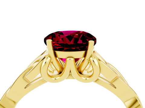 Yellow gold Round Cut Garnet Solitaire Celtic Knot Ring with Four-Prong Setting_16