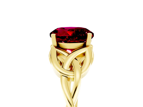 Yellow gold Round Cut Garnet Solitaire Celtic Knot Ring with Four-Prong Setting_17