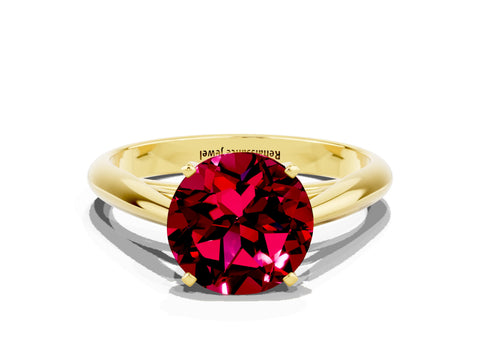 Yellow gold Round Cut Garnet Solitaire Engagement Ring with Cathedral Setting and Four-Prong Mount_12