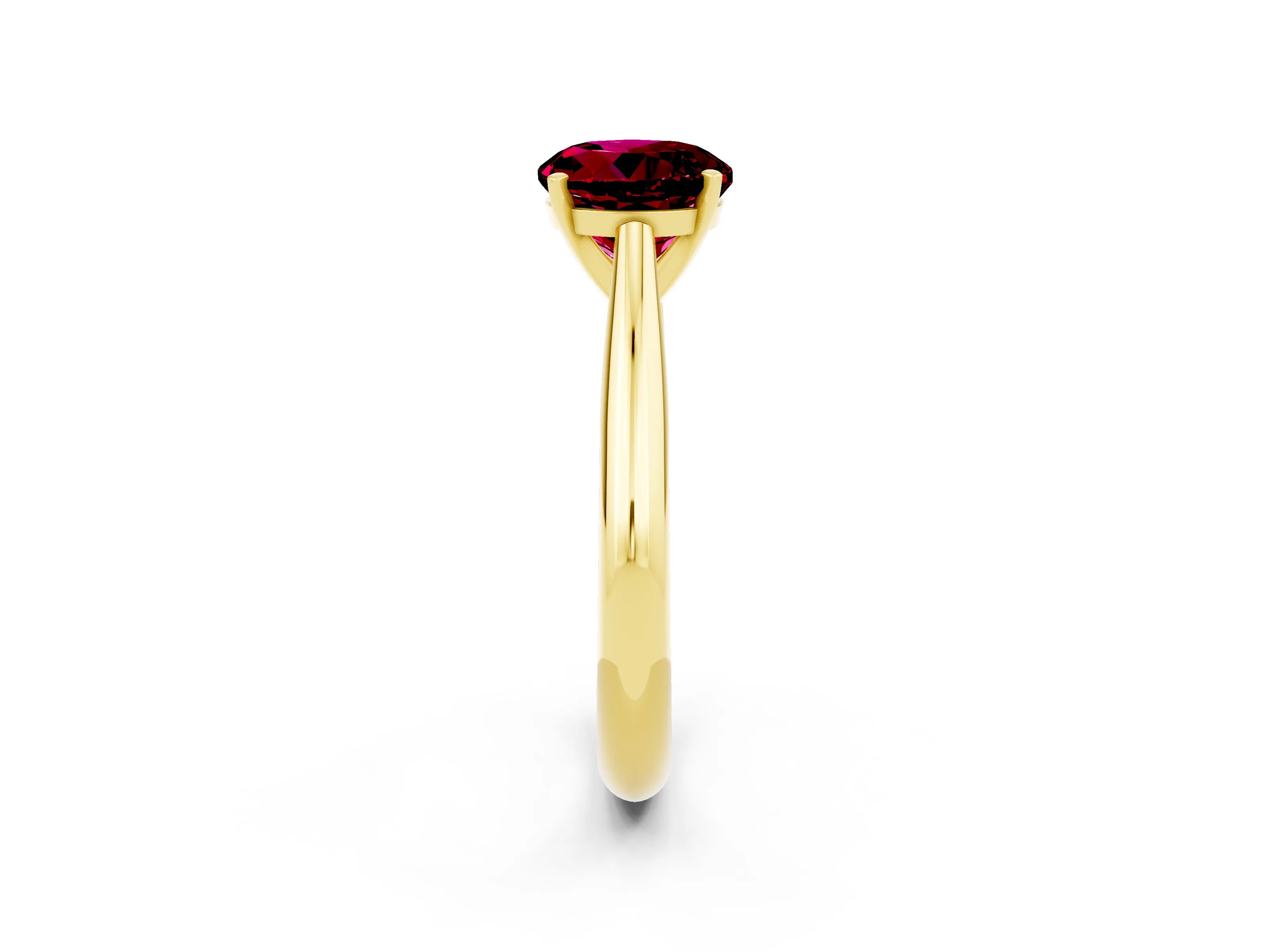 Yellow gold Round Cut Garnet Solitaire Engagement Ring with Cathedral Setting and Four-Prong Mount_14