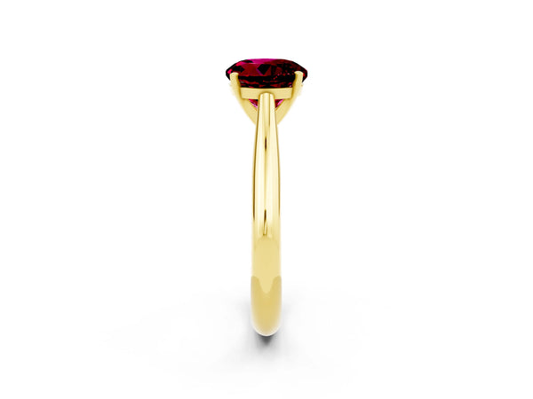 Yellow gold Round Cut Garnet Solitaire Engagement Ring with Cathedral Setting and Four-Prong Mount