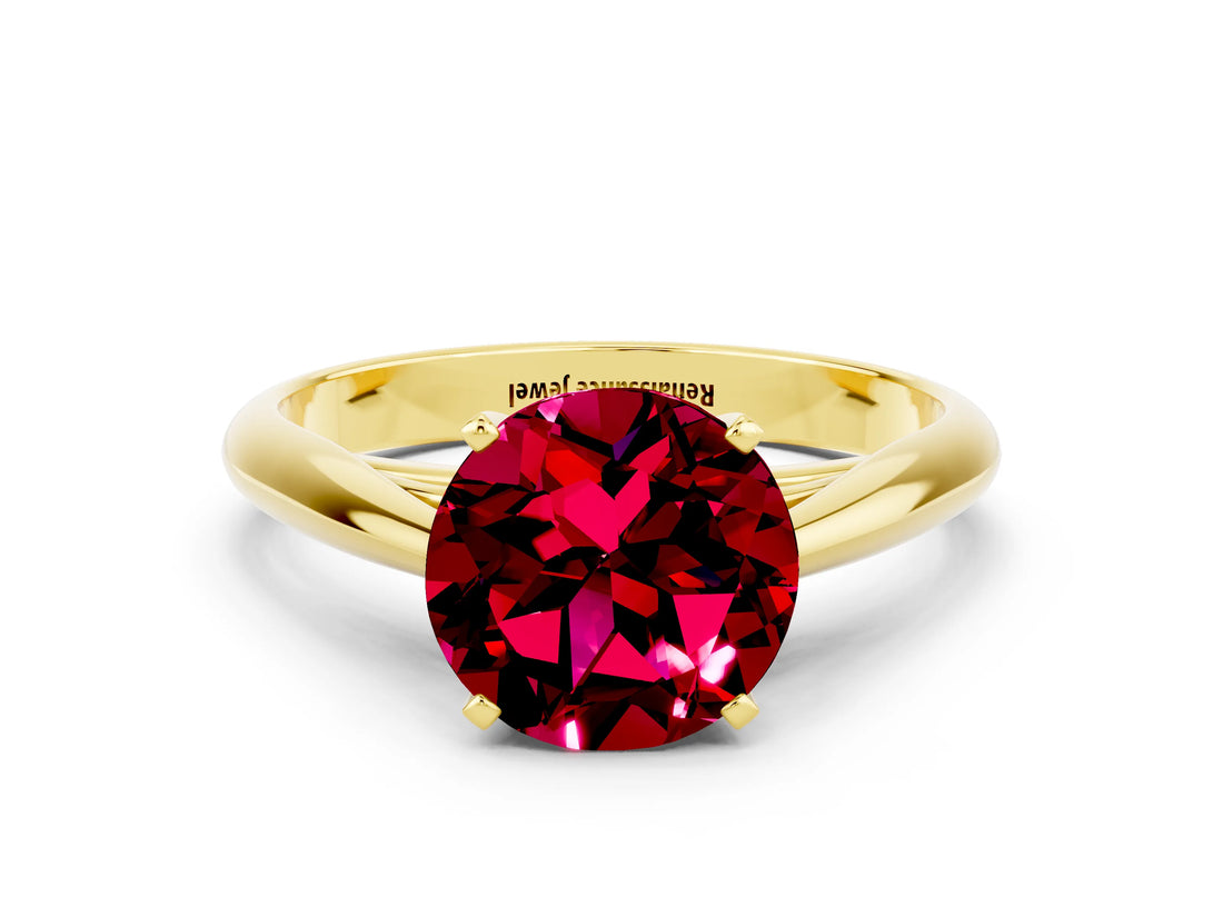 Yellow gold Round Cut Garnet Solitaire Engagement Ring with Cathedral Setting and Four-Prong Mount_30