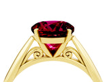Yellow gold Round Cut Garnet Solitaire Engagement Ring with Cathedral Setting and Four-Prong Mount_34